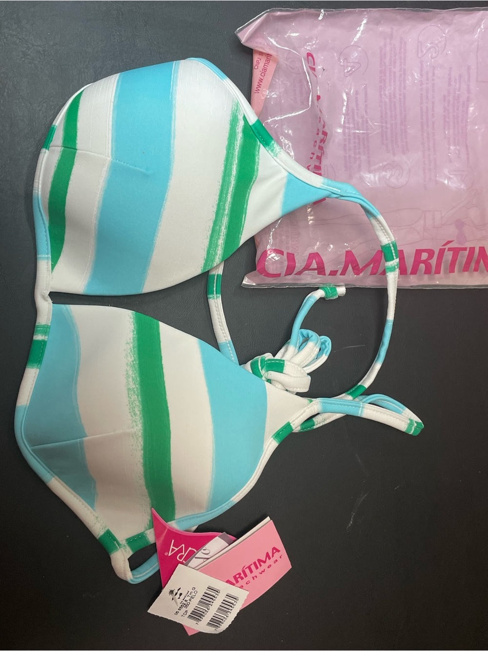 NWT Cia. Marítima Brazilian Bikini Top - Blue & Green Stripe